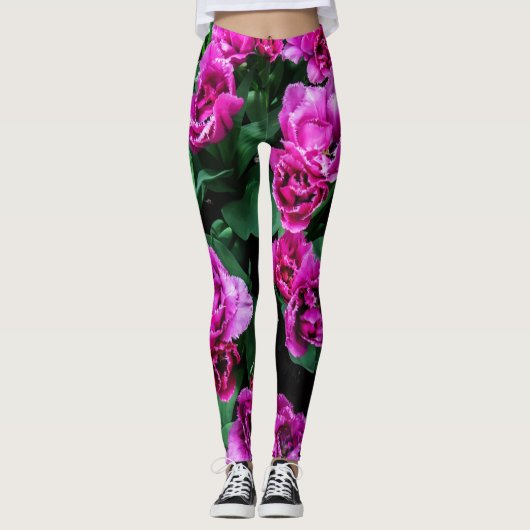 Roze tulpbloemen leggings (Voorkant)