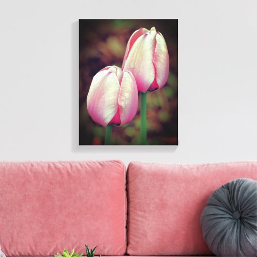 Roze tulpbloemen met regendruppels canvas afdruk (Insitu (Woonkamer))
