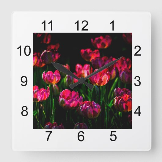 Roze tulpbloemen vierkante klok (Voorkant)