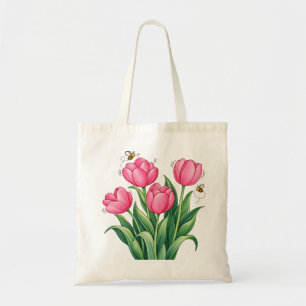 Roze Tulpboeket met Bijen Bloemige Botanische Desi Tote Bag