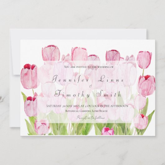 roze tulpen 3 bruiloft uitnodiging (Voorkant)