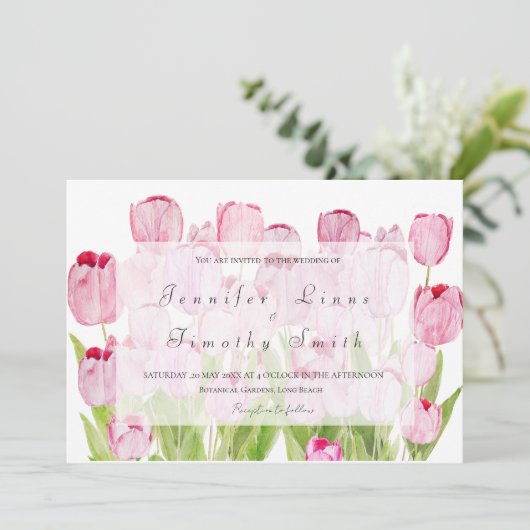 roze tulpen 3 bruiloft uitnodiging (Staand voorkant)