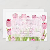 roze tulpen 3 bruiloft uitnodiging (Voorkant / Achterkant)