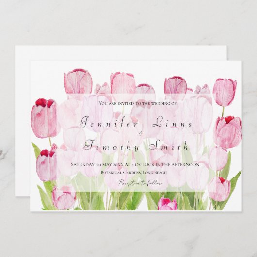 roze tulpen 3 bruiloft uitnodiging (Voorkant / Achterkant)