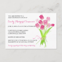Roze Tulpen - 3x5 Baby shower Uitnodiging