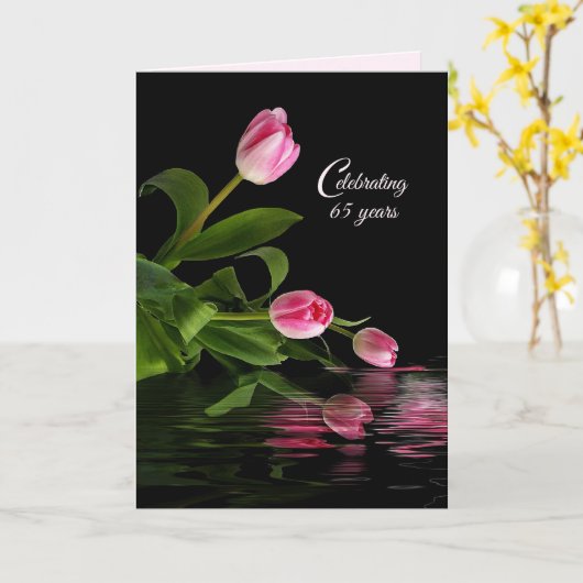 Roze Tulpen 65e Jubileum Kaart (Gele Bloem)