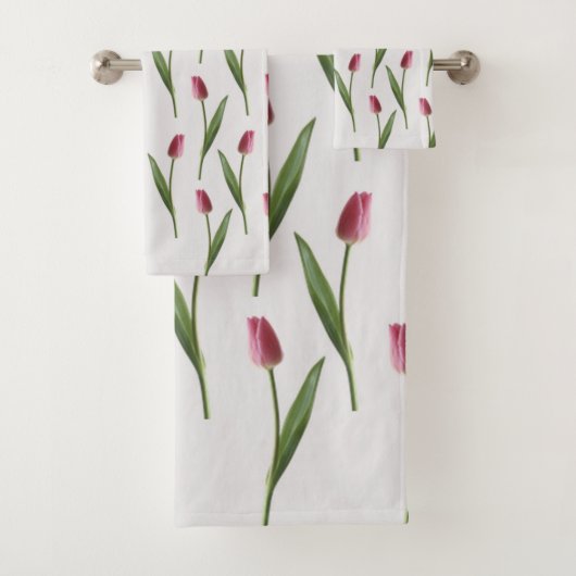 Roze Tulpen aan de zijkant Handdoek Set (Insitu)