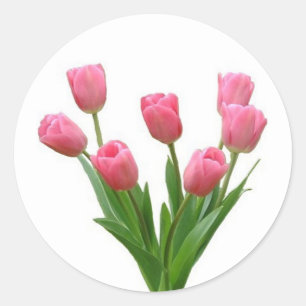 roze tulpen - aanpasbaar ronde sticker