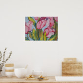 Roze tulpen afdrukken poster (Keuken)