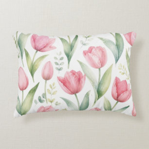 Roze Tulpen Aquarel Bloemschilderkunst Botanisch Accent Kussen