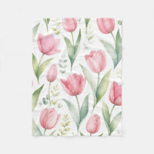 Roze Tulpen Aquarel Bloemschilderkunst Botanisch Fleece Deken