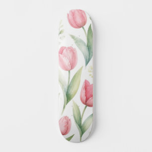 Roze Tulpen Aquarel Bloemschilderkunst Botanisch Persoonlijk Skateboard