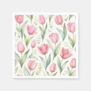 Roze Tulpen Aquarel Bloemschilderkunst Botanisch Servet