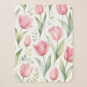 Roze Tulpen Aquarel Bloemschilderkunst Botanisch Sherpa Deken