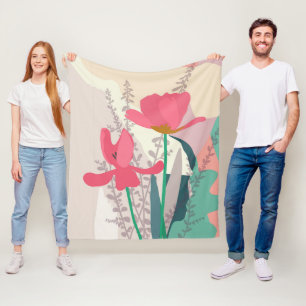 Roze tulpen artistieke moderne kleurenblokken fleece deken