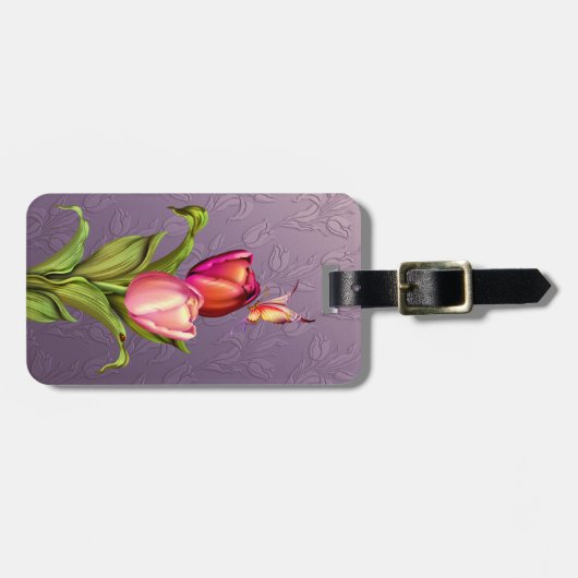 Roze tulpen bagagelabel (Voorkant horizontaal)
