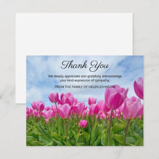Roze Tulpen Begrafenis Bedankt Opmerking Kaart (Voorkant / Achterkant)