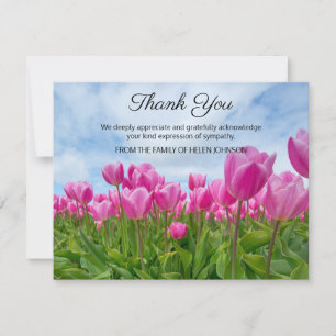 Roze Tulpen Begrafenis Bedankt Opmerking Kaart
