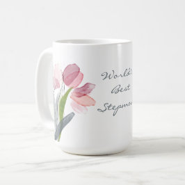 Roze Tulpen Bladeren Witte Beste Stiefmoeder van d Koffiemok