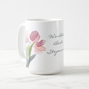 Roze Tulpen Bladeren Witte Beste Stiefmoeder van d Koffiemok