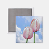 Roze Tulpen Blauwe Hemel Bloemen Magneet (Voorkant / Achterkant)