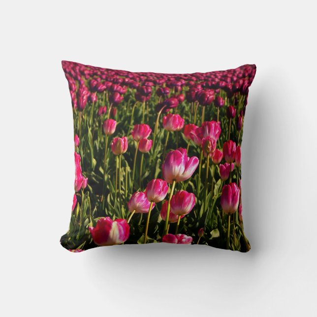 Roze tulpen, bloem, tuin, bloemen, roze en groen kussen (Voorkant)