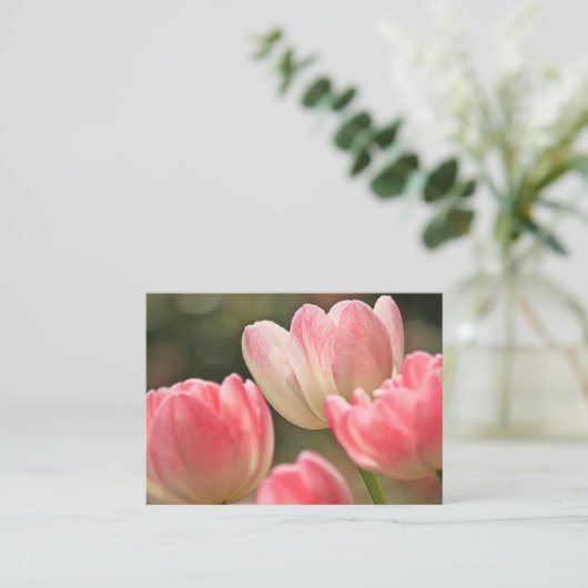  roze tulpen bloem visitekaartje (Staand voorkant)