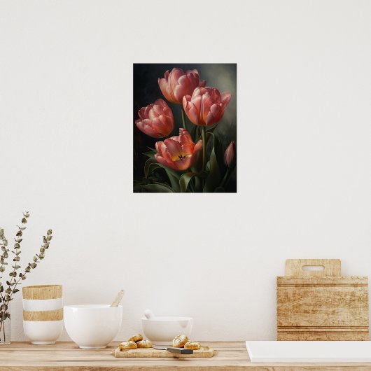 Roze Tulpen Bloemen Art Print Poster (Keuken)