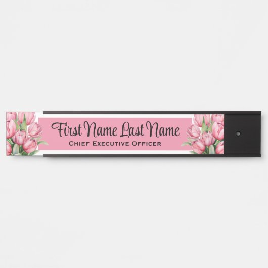 Roze Tulpen Bloemen Kantoor Deur Tekenen Naam Bord Deurbordje (Voorkant)