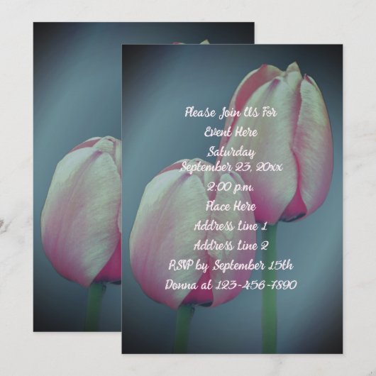 Roze Tulpen Bloemen Party Uitnodiging (Voorkant / Achterkant)