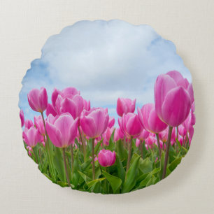 Roze tulpen bloemen ronde kussensloop rond kussen