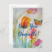 Roze Tulpen Bloemen Waterverf Briefkaart (Voorkant / Achterkant)