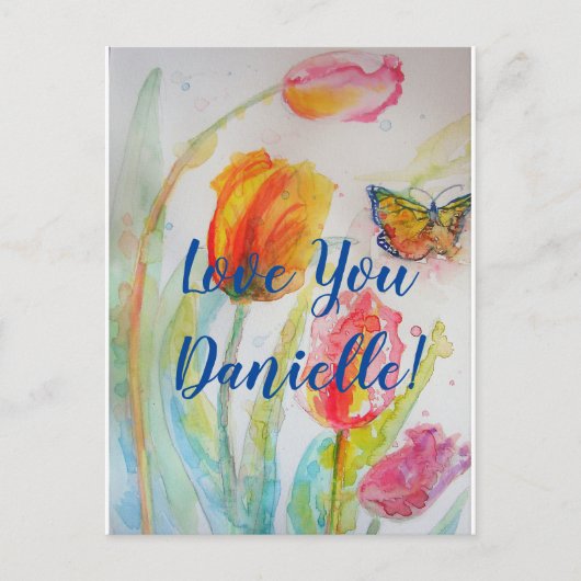 Roze Tulpen Bloemen Waterverf Briefkaart (Voorkant)