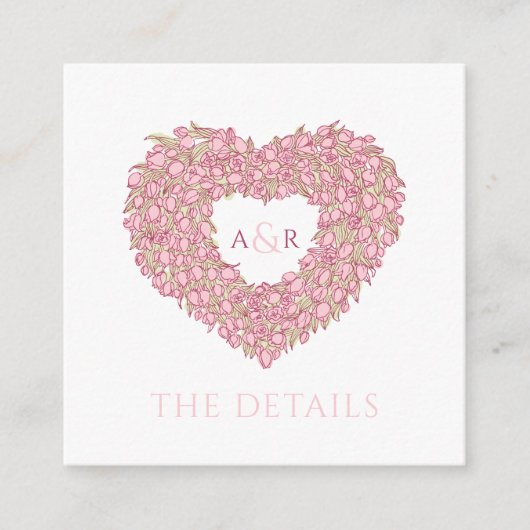 Roze tulpen bloemenbruiloft details QR code Informatiekaartje (Voorkant)