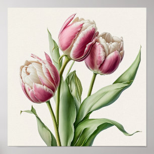 Roze Tulpen Bloemenkunst Print Poster