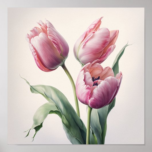 Roze Tulpen Bloemenkunst Print Poster (Voorkant)