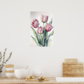 Roze Tulpen Bloemenkunst Print Poster (Keuken)