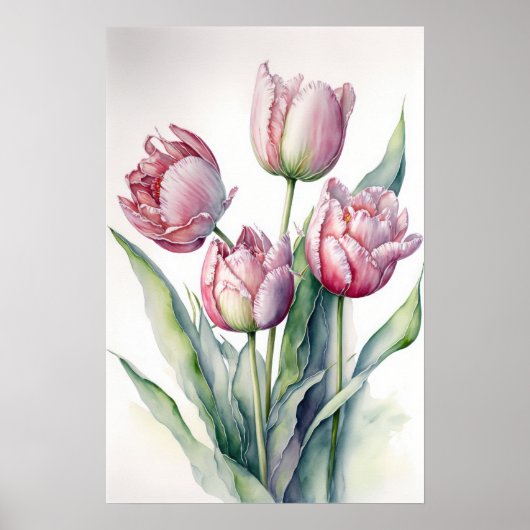 Roze Tulpen Bloemenkunst Print Poster (Voorkant)