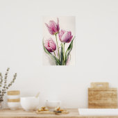 Roze Tulpen Bloemenkunst Print Poster (Keuken)
