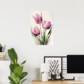 Roze Tulpen Bloemenkunst Print Poster (Thuiskantoor)