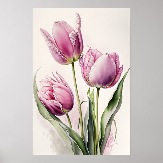 Roze Tulpen Bloemenkunst Print Poster (Voorkant)