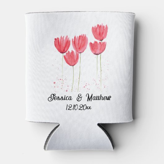 Roze Tulpen bloemenlente Rustieke bruiloften Blikjeskoeler (Voorkant)