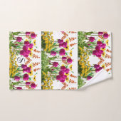 Roze Tulpen Bloemig Monogram Handdoek (Handdoek)