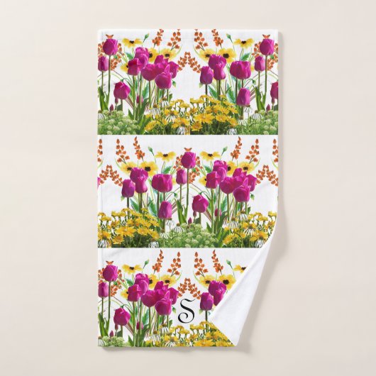 Roze Tulpen Bloemig Monogram Handdoek (Handdoek)