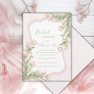 Roze tulpen bloemige vintage gingham bruidsdouche kaart