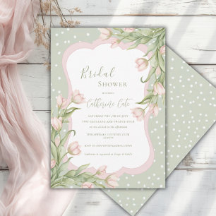 Roze tulpen bloemige vintage salie bruidsdouche kaart
