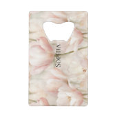 Roze Tulpen Bloemrijke Bruiloft Feest Creditkaart Flessenopener (Voorkant)