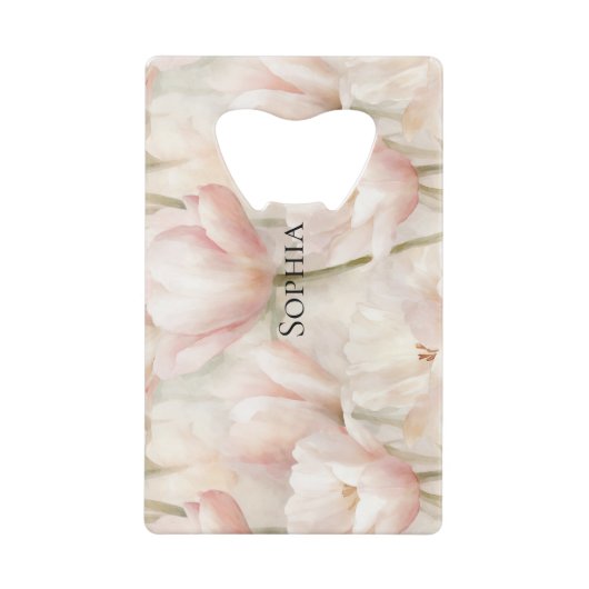 Roze Tulpen Bloemrijke Bruiloft Feest Creditkaart Flessenopener (Voorkant)