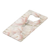 Roze Tulpen Bloemrijke Bruiloft Feest Creditkaart Flessenopener (Voorkant Gekanteld)