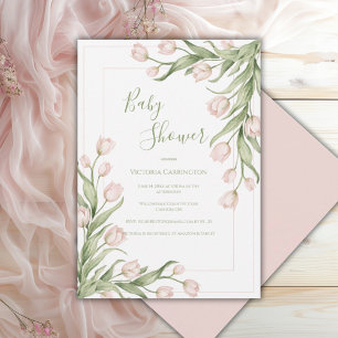 Roze Tulpen Bloemrijke Elegante Baby Shower Kaart